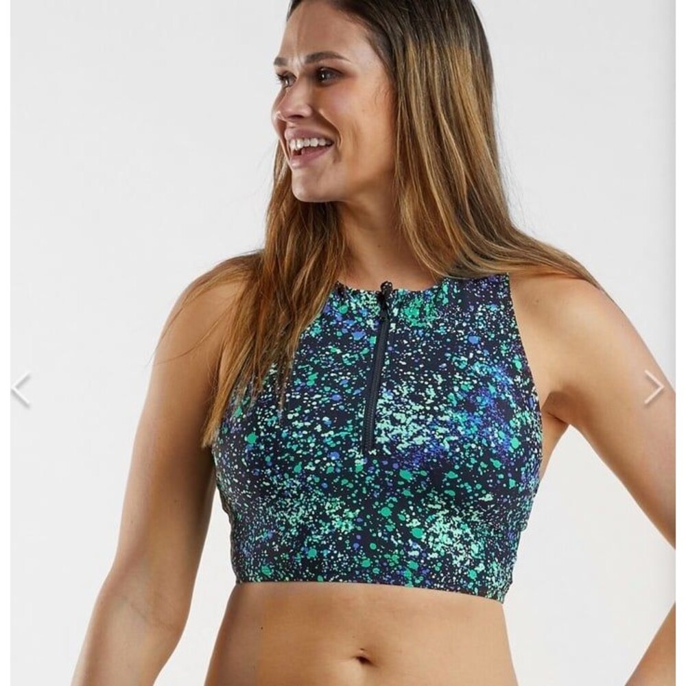 Title Nine Bond Alumni Zip Front Midkini Swim Top - Hubble- Medium
